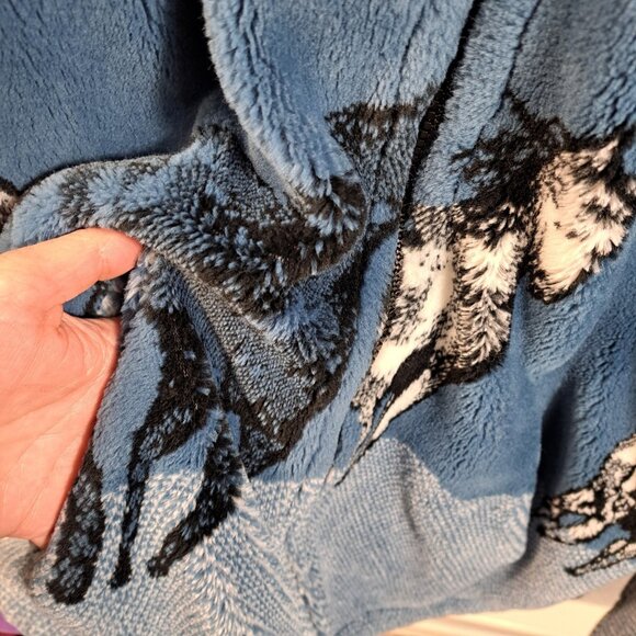 VTG Nordic Lights Jacket Coat Womens M Hooded Reversible Fleece Horse Pony Blue - Picture 9 of 14
